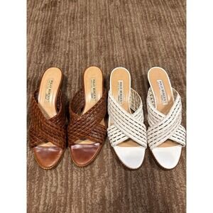 Lot of 2 Vintage Polly Bergen Woven Leather Mules Slides Heels Made in Italy 7.5